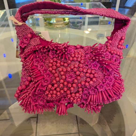 Made In India Fuchsia Beaded Mini Bag - Picture 1 of 9